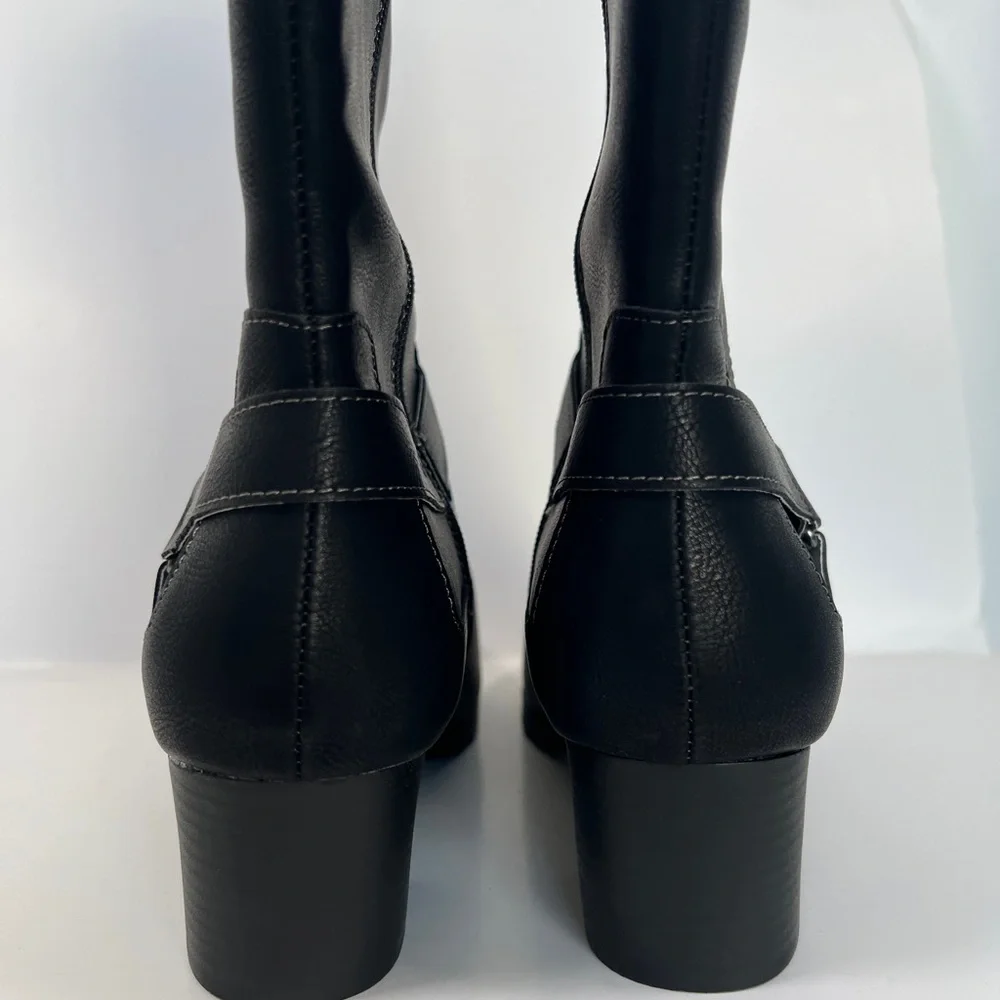 JBU Black Over the Knee Leather Boots Non Slip and comfortable heel Size 12‎